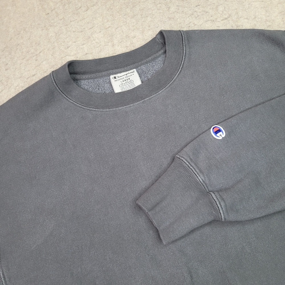 Champion Reverse Weave Sweatshirt Mens L Gray Heavy Pullover Sleeve Logo